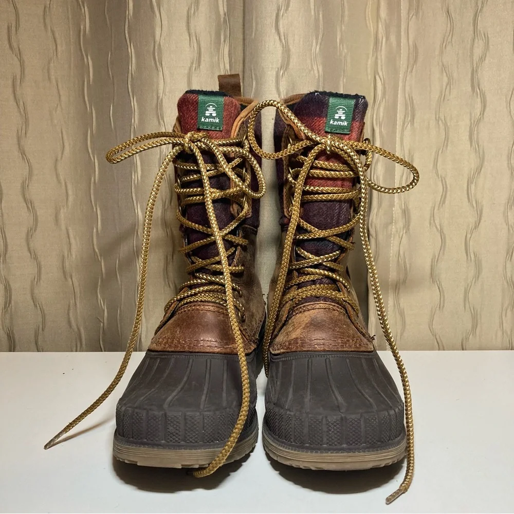 Kamik Sienna 2 Woman's 6 Mid Waterproof Red Plaid Brown Lace Up Thinsulate 200g